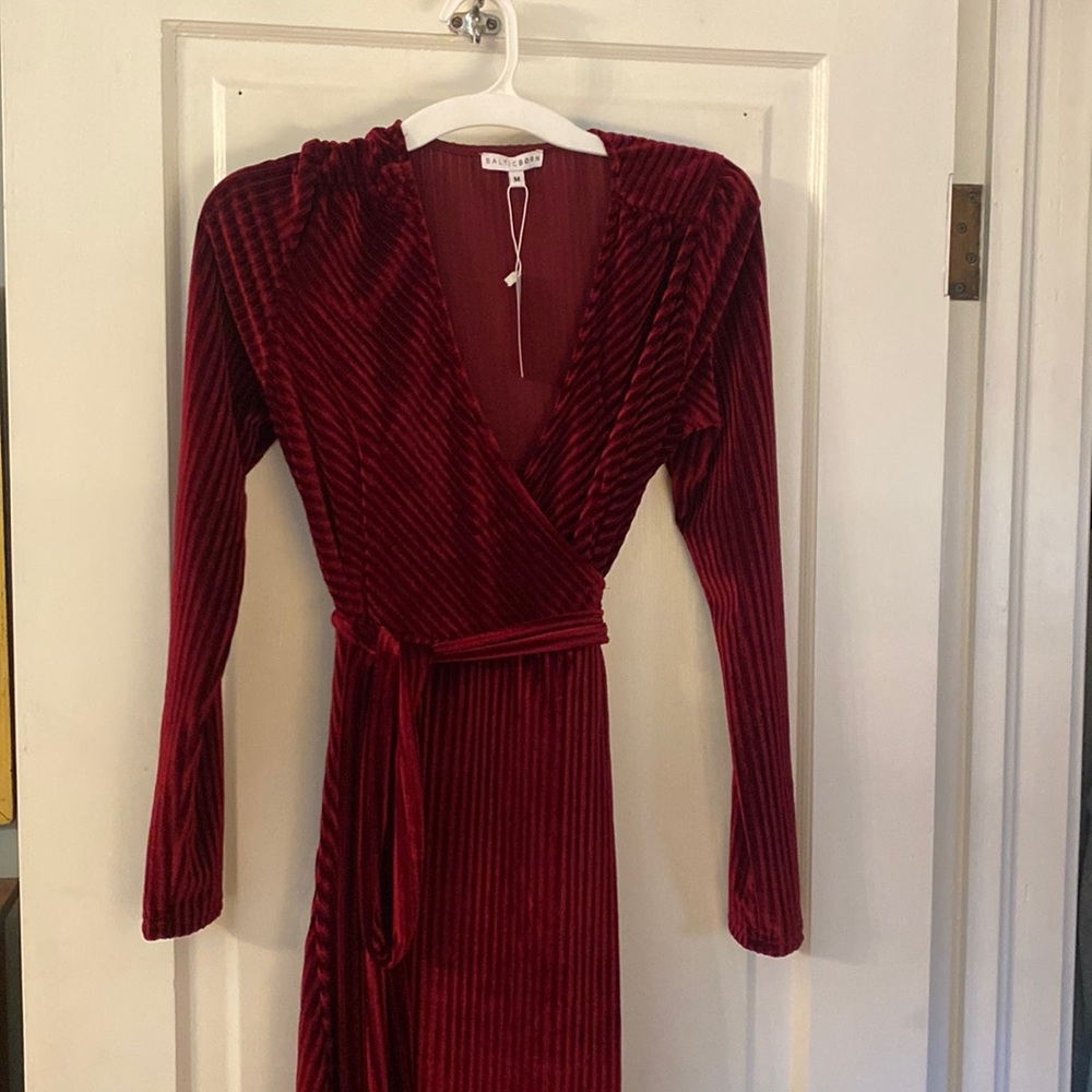 Baltic Born Jada ribbed velvet dress mulberry red